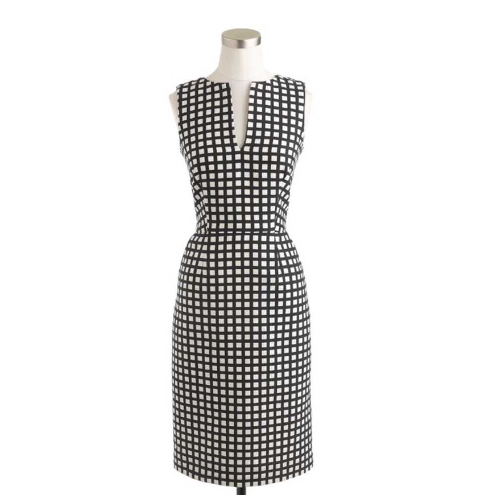 J. Crew Split Neck Window Pane Dress